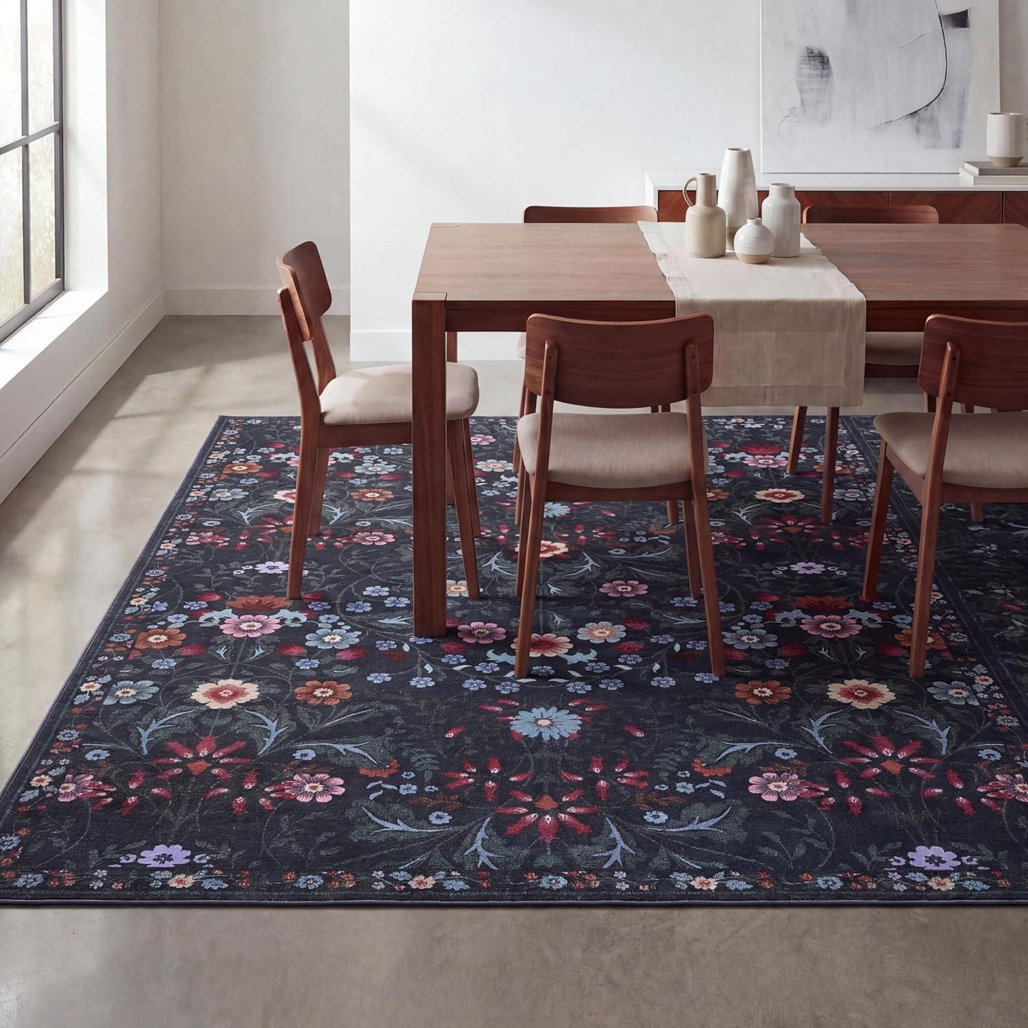 image:imageJONATHAN Y UltraSoft MachineWashable Rug with NonSkid Backing TaupeMulti 5x8 Primrose Art Nouveau Floral Border NonShedding Velvet Luxury Feel for Living Room Dining Room Bedroom BTF100F5Dark GreenMulti