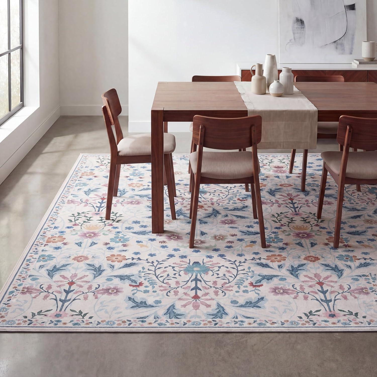 image:imageJONATHAN Y UltraSoft MachineWashable Rug with NonSkid Backing TaupeMulti 5x8 Primrose Art Nouveau Floral Border NonShedding Velvet Luxury Feel for Living Room Dining Room Bedroom BTF100F5CreamTurquoise