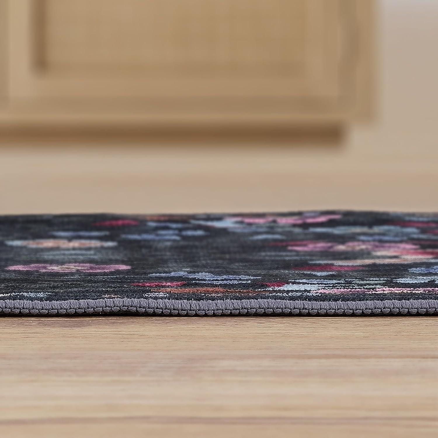 image:imageJONATHAN Y UltraSoft MachineWashable Rug with NonSkid Backing TaupeMulti 5x8 Primrose Art Nouveau Floral Border NonShedding Velvet Luxury Feel for Living Room Dining Room Bedroom BTF100F5Dark GreenMulti