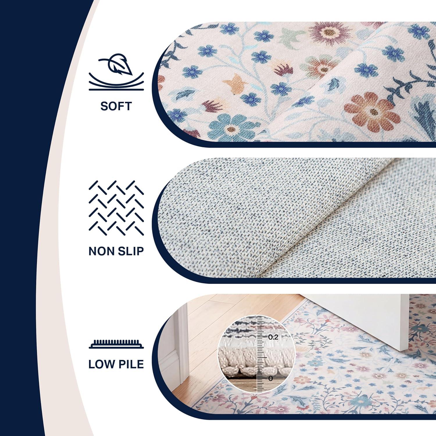 image:imageJONATHAN Y UltraSoft MachineWashable Rug with NonSkid Backing TaupeMulti 5x8 Primrose Art Nouveau Floral Border NonShedding Velvet Luxury Feel for Living Room Dining Room Bedroom BTF100F5CreamTurquoise