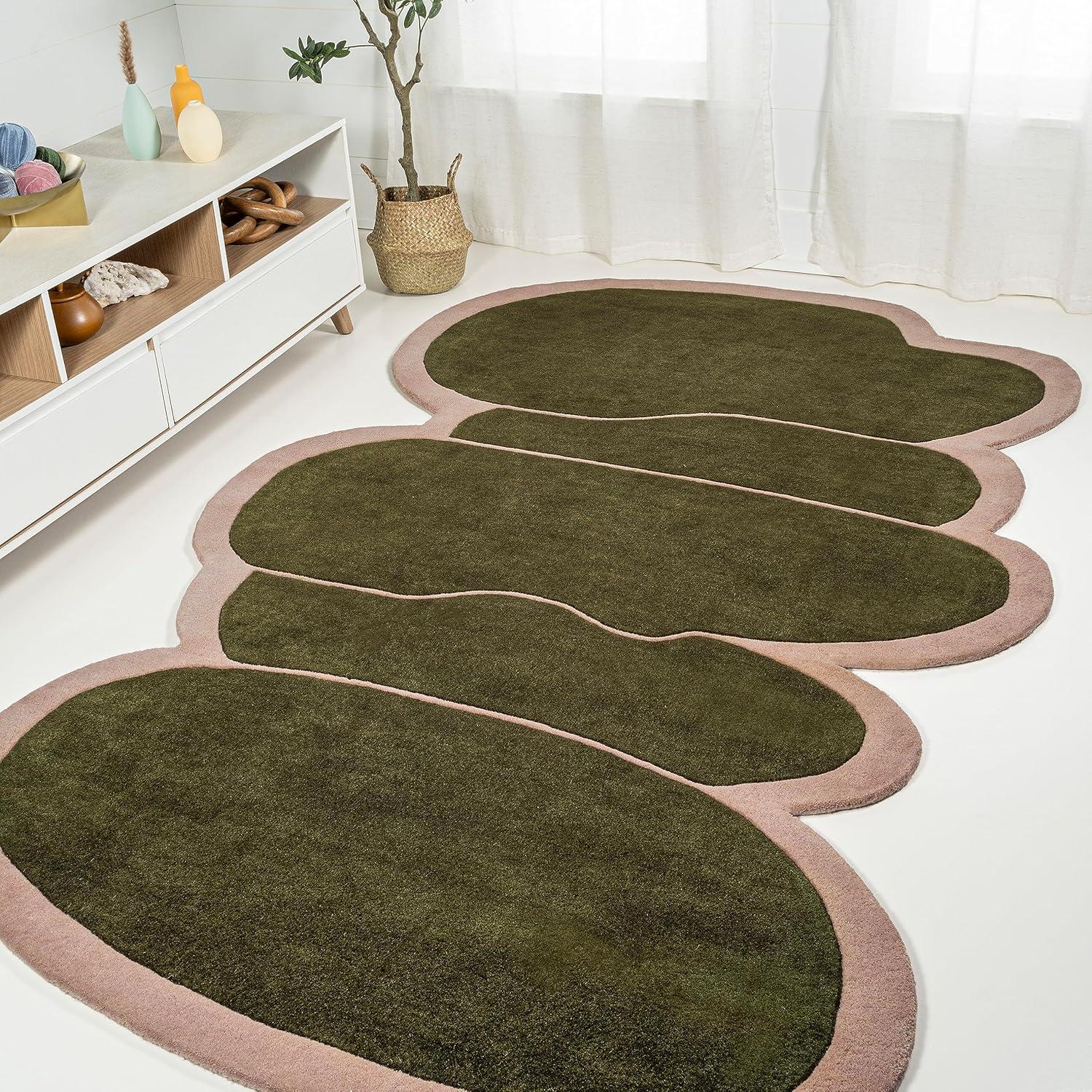 image:imageJONATHAN Y Whimsical Geometric Handwoven Wool GreenPink Shaped Indoor Area Rug 5x8 Modern Border EasyCleaning for Living Room Bedroom Kitchen Pet Friendly NonShedding GST101A55 x 8 Rectangular