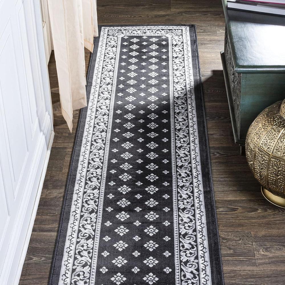 image:imageJONATHAN Y Acanthus French Border BlueNavy Indoor Area Rug 3x5 Vintage Bohemian EasyCleaning for Living Room Bedroom Kitchen Pet Friendly NonShedding MDP504E3BlackGray