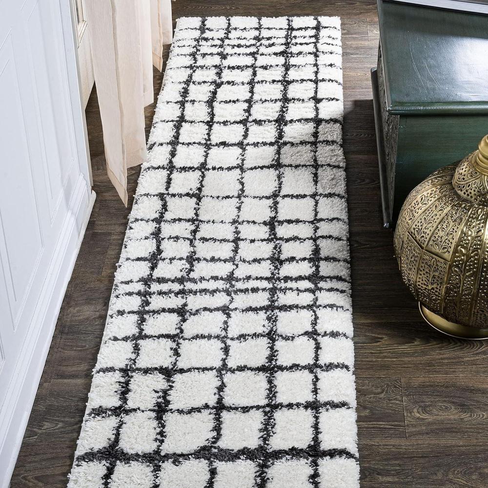 image:imageJONATHAN Y Arenal Geometric Grid Shag WhiteGray Indoor Area Rug 3x5 Bohemian Contemporary EasyCleaning for Living Room Bedroom Kitchen Pet Friendly NonShedding MOH409A32 x 8 Runner