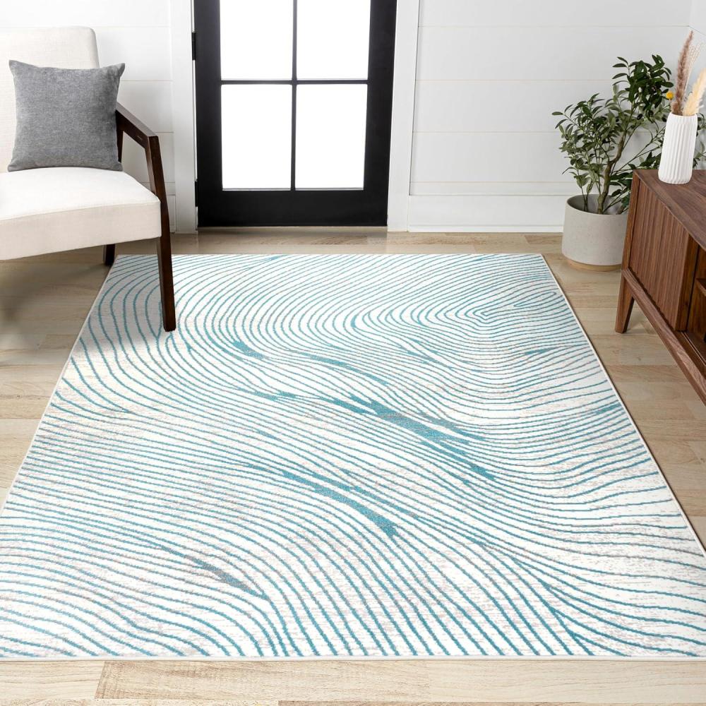 image:imageJONATHAN Y Arlo Woodgrain Geometric IvoryBlue Indoor Area Rug 3x5 Modern Contemporary EasyCleaning for Living Room Bedroom Kitchen Pet Friendly NonShedding LUX104A3211 x 5 Rectangular