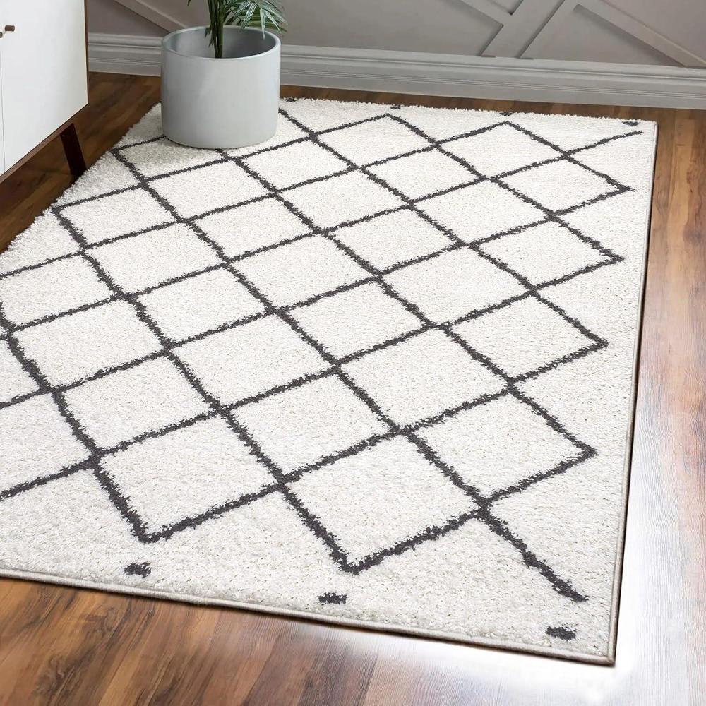 image:imageJONATHAN Y Cami Diamond Shag WhiteGray Indoor Area Rug 3x5 Moroccan Bohemian Contemporary EasyCleaning for Living Room Bedroom Kitchen Pet Friendly NonShedding MOH410A351 x 8 Rectangular