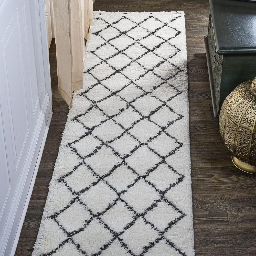 image:imageJONATHAN Y Cami Diamond Shag WhiteGray Indoor Area Rug 3x5 Moroccan Bohemian Contemporary EasyCleaning for Living Room Bedroom Kitchen Pet Friendly NonShedding MOH410A32 x 8 Runner