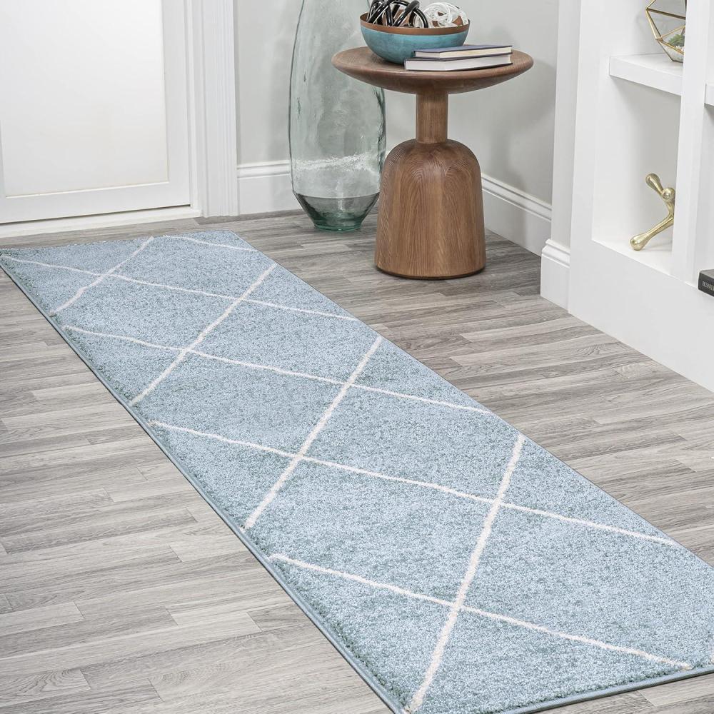 image:imageJONATHAN Y Cole Diamond Trellis Light BlueWhite Runner Rug 2x8 ModernContemporaryGeometricCasual EasyCleaning for Living RoomBedroomKitchenPet FriendlyNonShedding SEU102C28Light BlueWhite