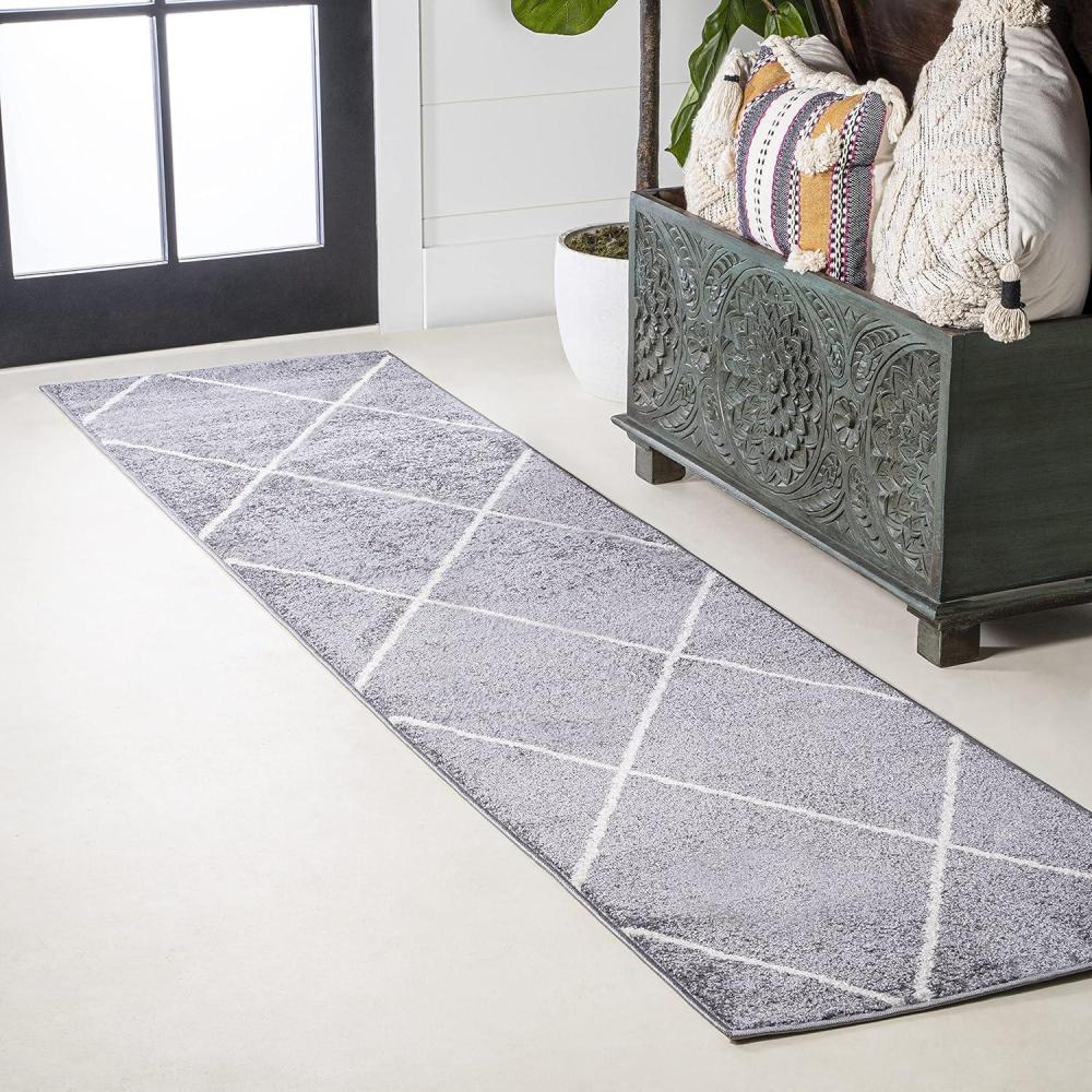image:imageJONATHAN Y Cole Diamond Trellis Light BlueWhite Runner Rug 2x8 ModernContemporaryGeometricCasual EasyCleaning for Living RoomBedroomKitchenPet FriendlyNonShedding SEU102C28GrayWhite