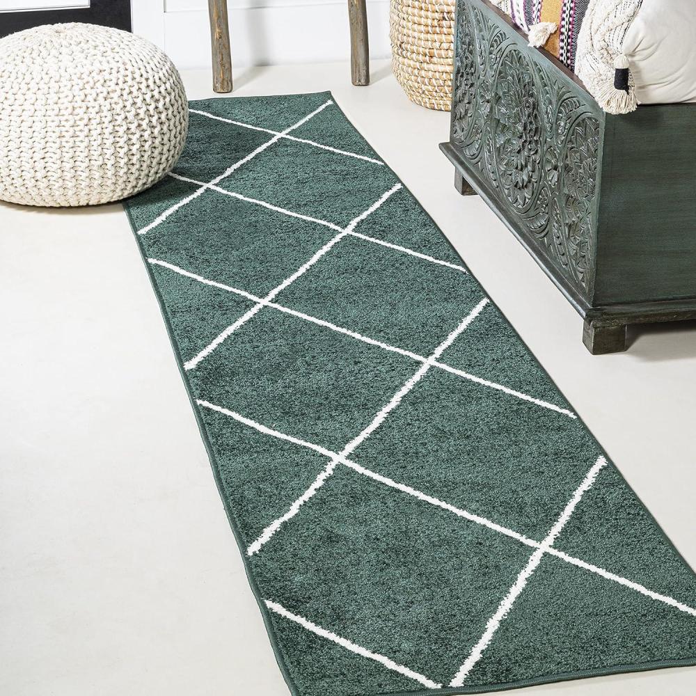 image:imageJONATHAN Y Cole Diamond Trellis Light BlueWhite Runner Rug 2x8 ModernContemporaryGeometricCasual EasyCleaning for Living RoomBedroomKitchenPet FriendlyNonShedding SEU102C28GreenWhite