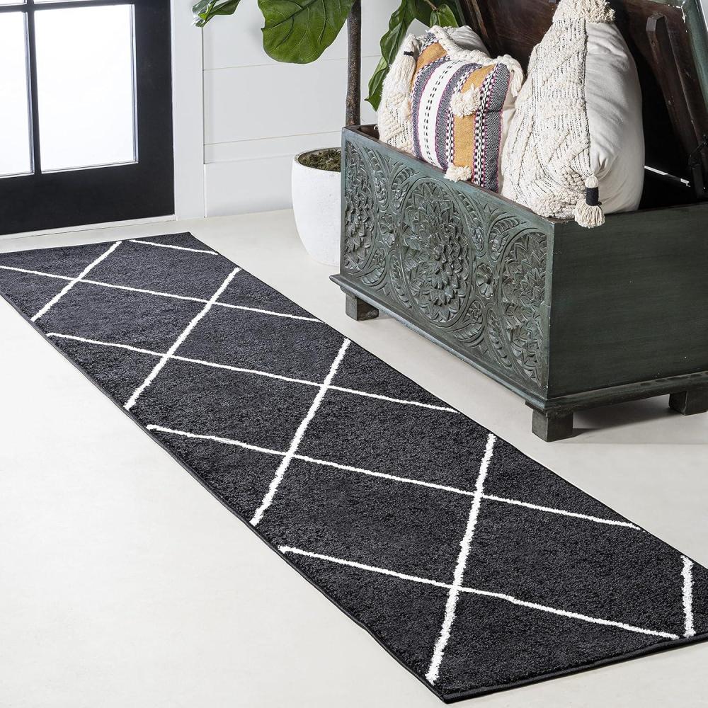 image:imageJONATHAN Y Cole Diamond Trellis Light BlueWhite Runner Rug 2x8 ModernContemporaryGeometricCasual EasyCleaning for Living RoomBedroomKitchenPet FriendlyNonShedding SEU102C28BlackWhite