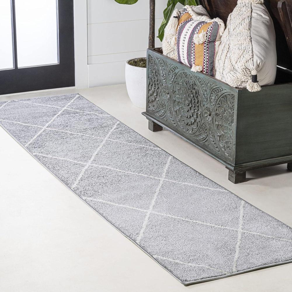 image:imageJONATHAN Y Cole Diamond Trellis Light BlueWhite Runner Rug 2x8 ModernContemporaryGeometricCasual EasyCleaning for Living RoomBedroomKitchenPet FriendlyNonShedding SEU102C28Light GrayWhite