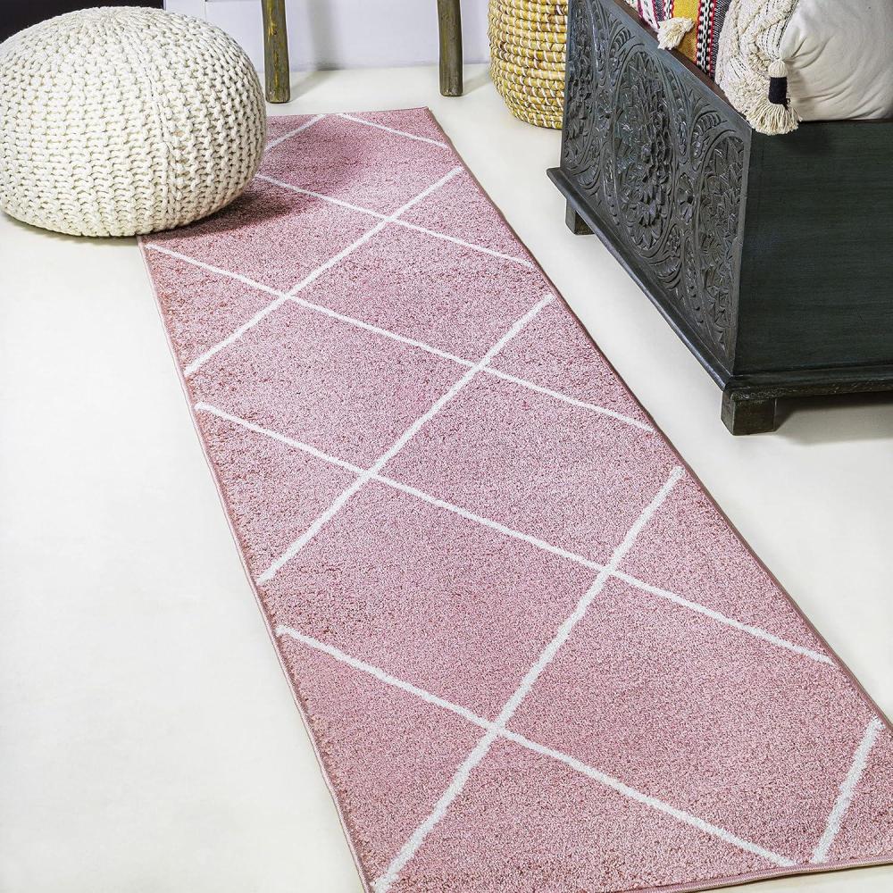 image:imageJONATHAN Y Cole Diamond Trellis Light BlueWhite Runner Rug 2x8 ModernContemporaryGeometricCasual EasyCleaning for Living RoomBedroomKitchenPet FriendlyNonShedding SEU102C28RoseWhite