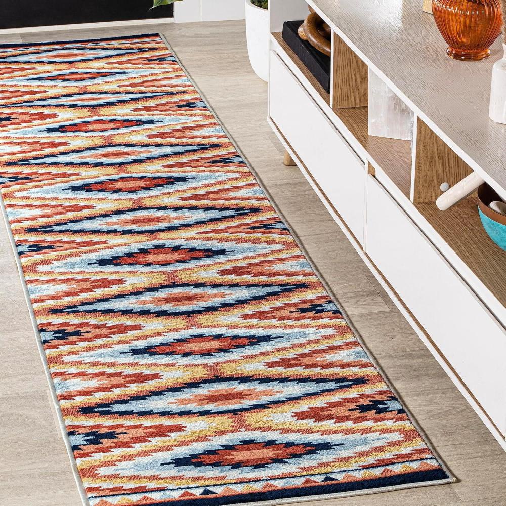image:imageJONATHAN Y Diamond Kilim YellowRedBlue Indoor Area Rug 3X5 ft Konya Geometric for Living Room Bedroom Kitchen Office EasyCleaning High Traffic PetFriendly NonShedding SWC101A32 x 8 Runner