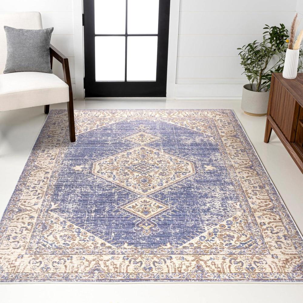 image:imageJONATHAN Y Lila Modern Tribal Medallion Light BlueIvory Indoor Area Rug 3x5 Transitional Traditional EasyCleaning for Living Room Bedroom Kitchen Pet Friendly NonShedding MDP306B3Purple