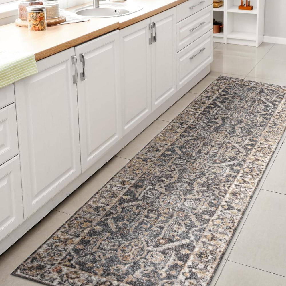 image:imageJONATHAN Y Machine Washable Indoor Area Rug 3X5 Dark GrayCream Brandy Rustic Border LowPile for Living Room Bedroom Kitchen Office EasyCleaning PetFriendly NonShedding WSH321A3Brandydark GrayCream