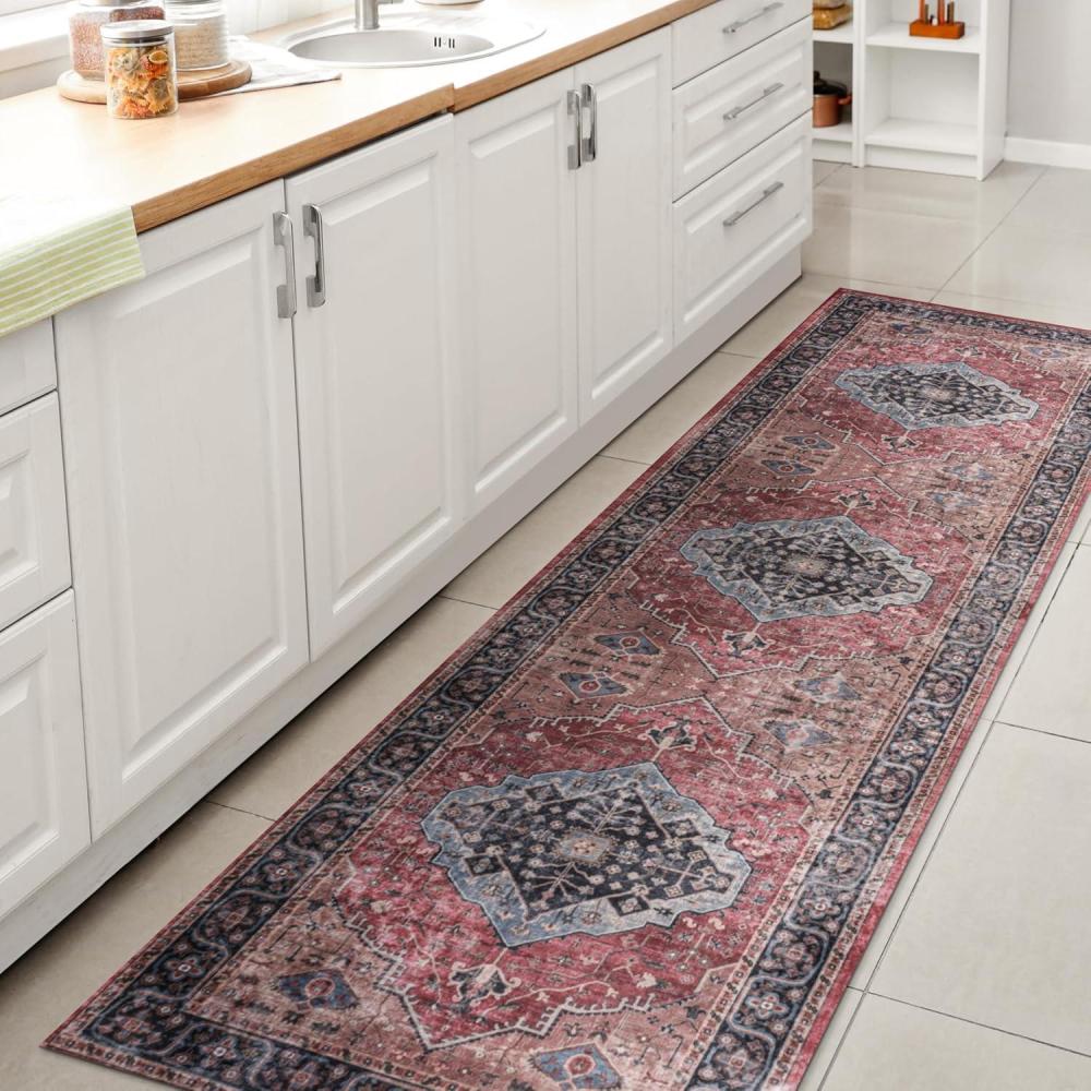 image:imageJONATHAN Y Machine Washable Indoor Area Rug 3X5 RedOrangeCream Alacati Ogee Medallion for Living Room Bedroom Kitchen Office EasyCleaning High Traffic PetFriendly NonShedding WSH103A3RedBlueBrown