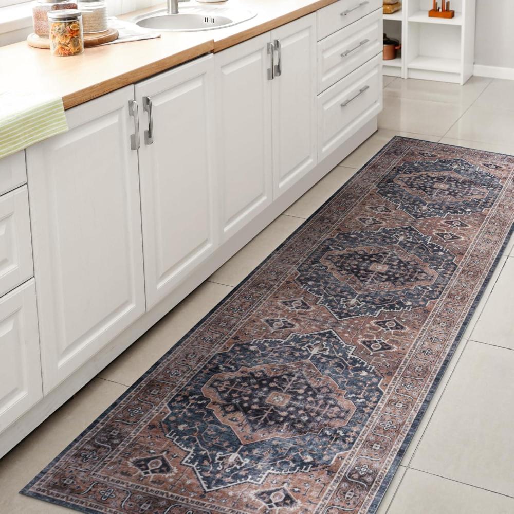 image:imageJONATHAN Y Machine Washable Indoor Area Rug 3X5 RedOrangeCream Alacati Ogee Medallion for Living Room Bedroom Kitchen Office EasyCleaning High Traffic PetFriendly NonShedding WSH103A3NavyBrown
