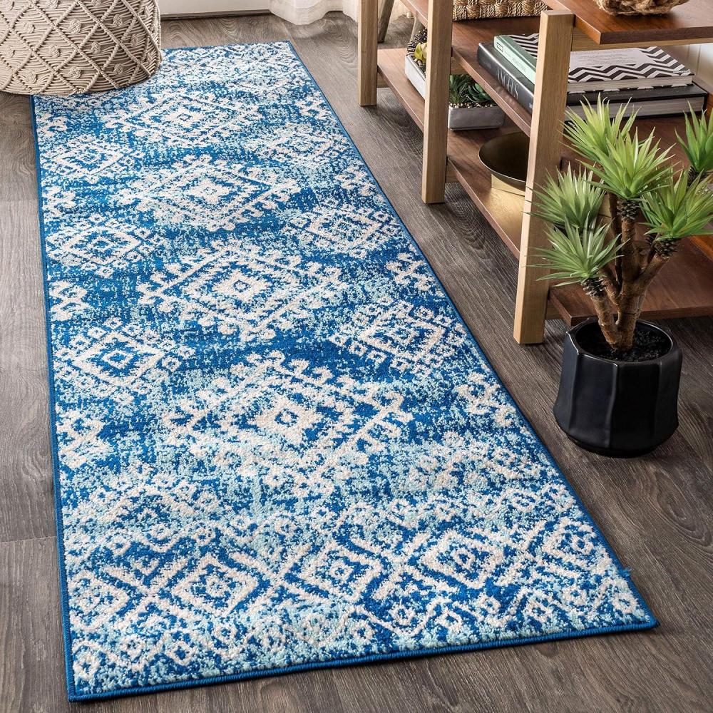 image:imageJONATHAN Y Moroccan Hype Boho Vintage Tribal BlueWhite Indoor Area Rug 3x5 Bohemian Vintage EasyCleaning for Living Room Bedroom Kitchen Pet Friendly NonShedding MOH102A323 x 8 Runner