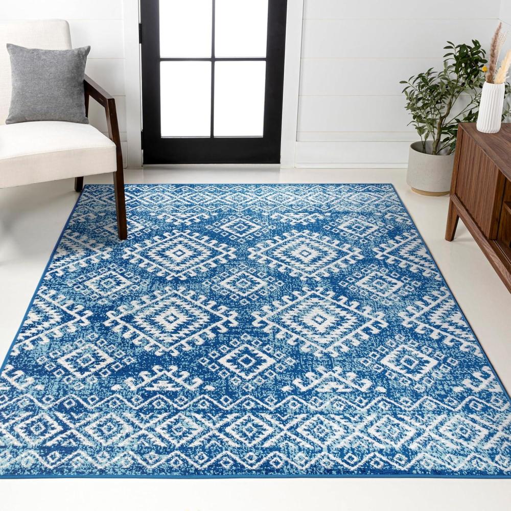 image:imageJONATHAN Y Moroccan Hype Boho Vintage Tribal BlueWhite Indoor Area Rug 3x5 Bohemian Vintage EasyCleaning for Living Room Bedroom Kitchen Pet Friendly NonShedding MOH102A379 x 10 Rectangular