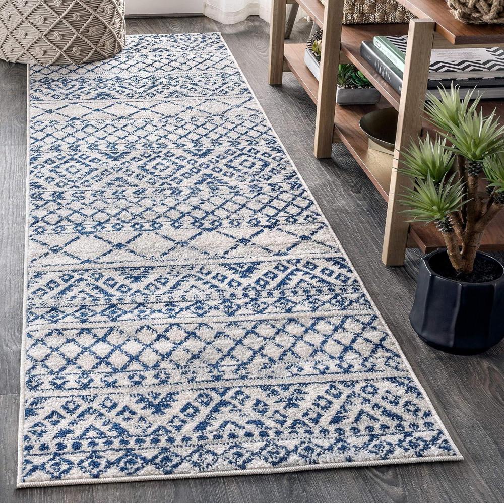 image:imageJONATHAN Y Moroccan Hype Boho Vintage Tribal CreamBlue Indoor Area Rug 3x5 Bohemian Vintage EasyCleaning for Living Room Bedroom Kitchen Pet Friendly NonShedding MOH103A323 x 8 Runner