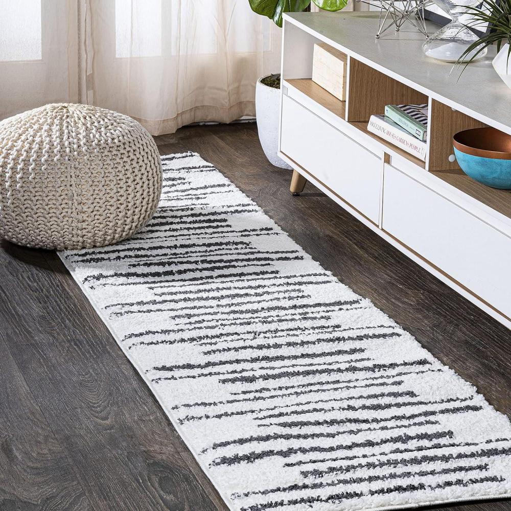 image:imageJONATHAN Y Petra Stripe Geometric Shag WhiteGray Indoor Area Rug 3x5 Bohemian Contemporary EasyCleaning for Living Room Bedroom Kitchen Pet Friendly NonShedding MOH406A32 x 10 Runner