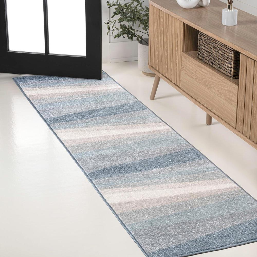 image:imageJONATHAN Y Prism Geometric Striped Indoor Area Rug 3x5 OrangeGreenBlue Modern Coastal EasyCleaning for Living Room Bedroom Kitchen Pet Friendly NonShedding DZC101A3BlueCreamGray