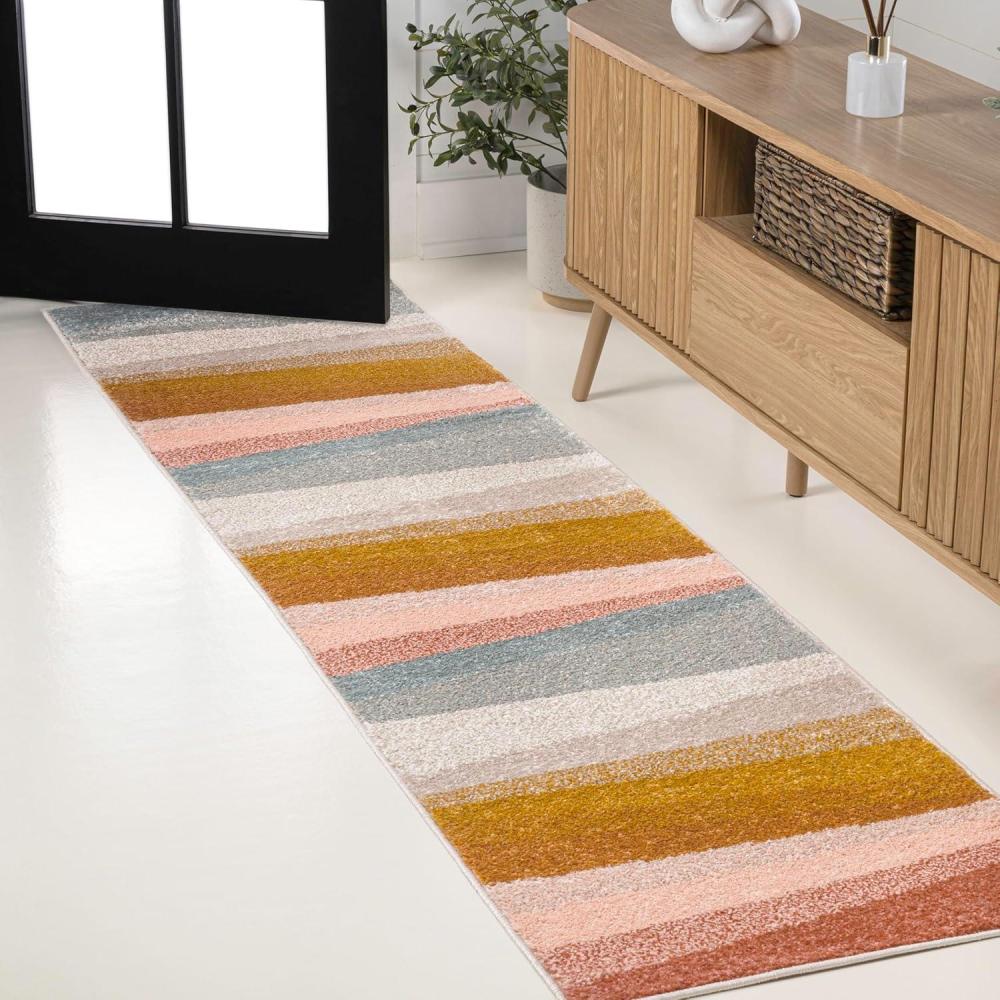 image:imageJONATHAN Y Prism Geometric Striped Indoor Area Rug 3x5 OrangeGreenBlue Modern Coastal EasyCleaning for Living Room Bedroom Kitchen Pet Friendly NonShedding DZC101A3RedYellowGray