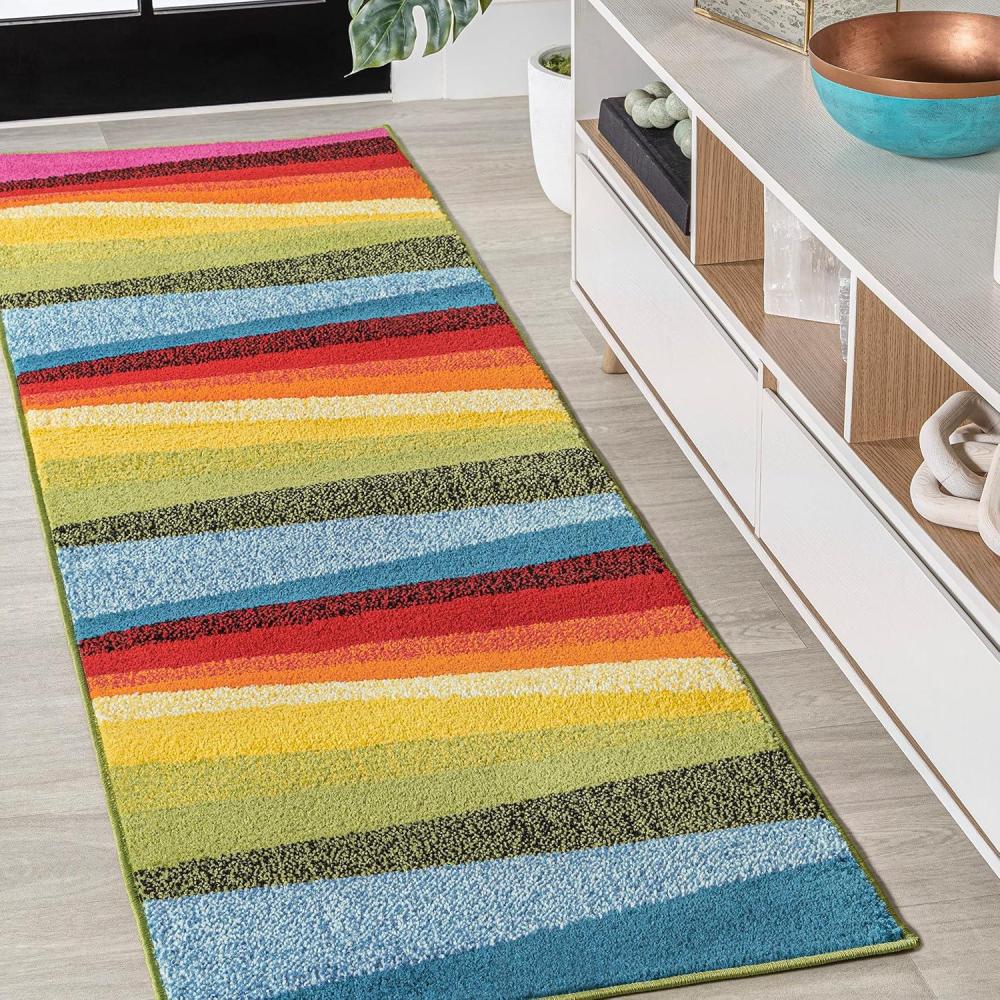 image:imageJONATHAN Y Prism Geometric Striped Indoor Area Rug 3x5 OrangeGreenBlue Modern Coastal EasyCleaning for Living Room Bedroom Kitchen Pet Friendly NonShedding DZC101A3OrangeGreenBlue