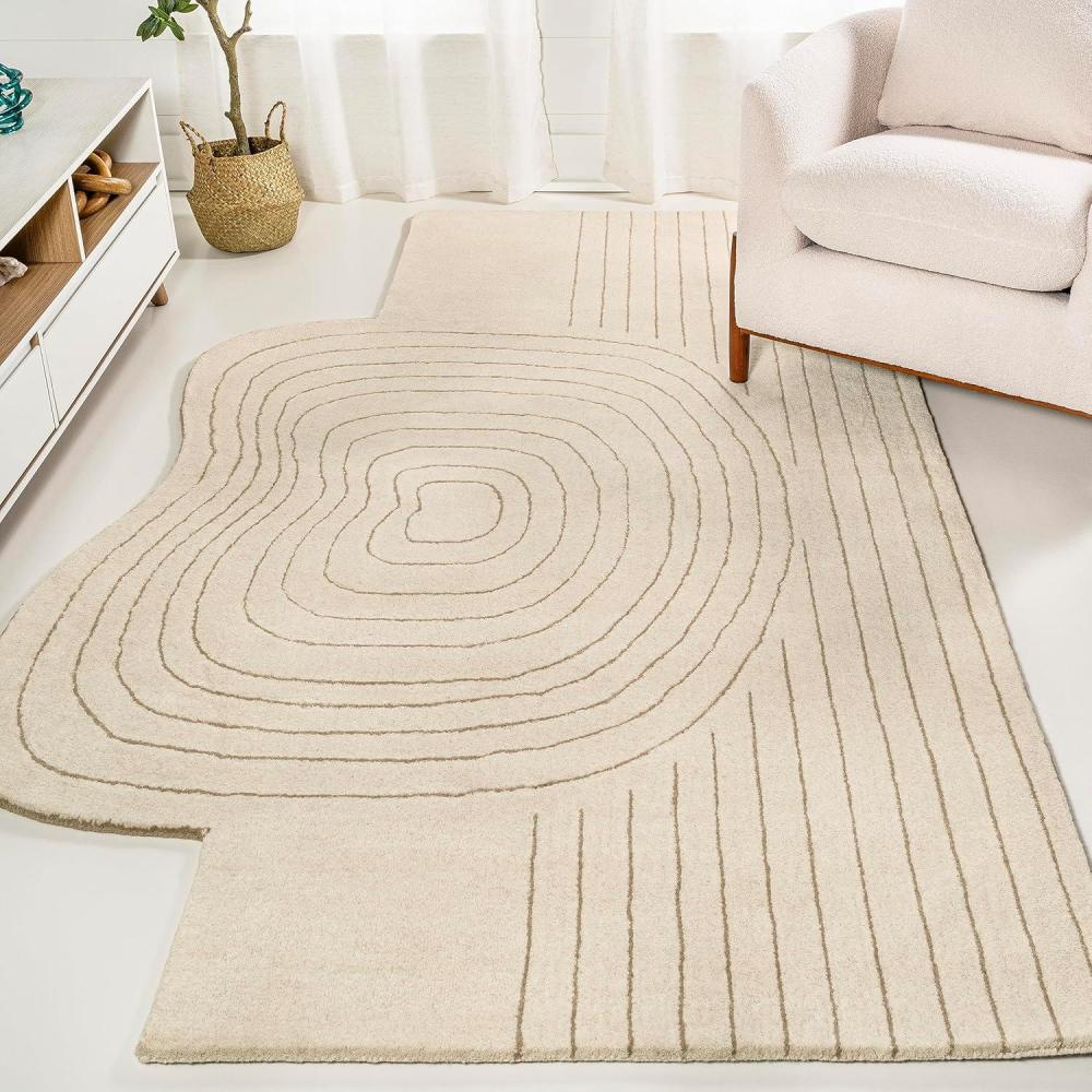 image:imageJONATHAN Y Retro Striped Handwoven Wool IvoryBeige Shaped Indoor Area Rug 5x8 Bohemian Abstract EasyCleaning for Living Room Bedroom Kitchen Pet Friendly NonShedding GST103A5IvoryBeige