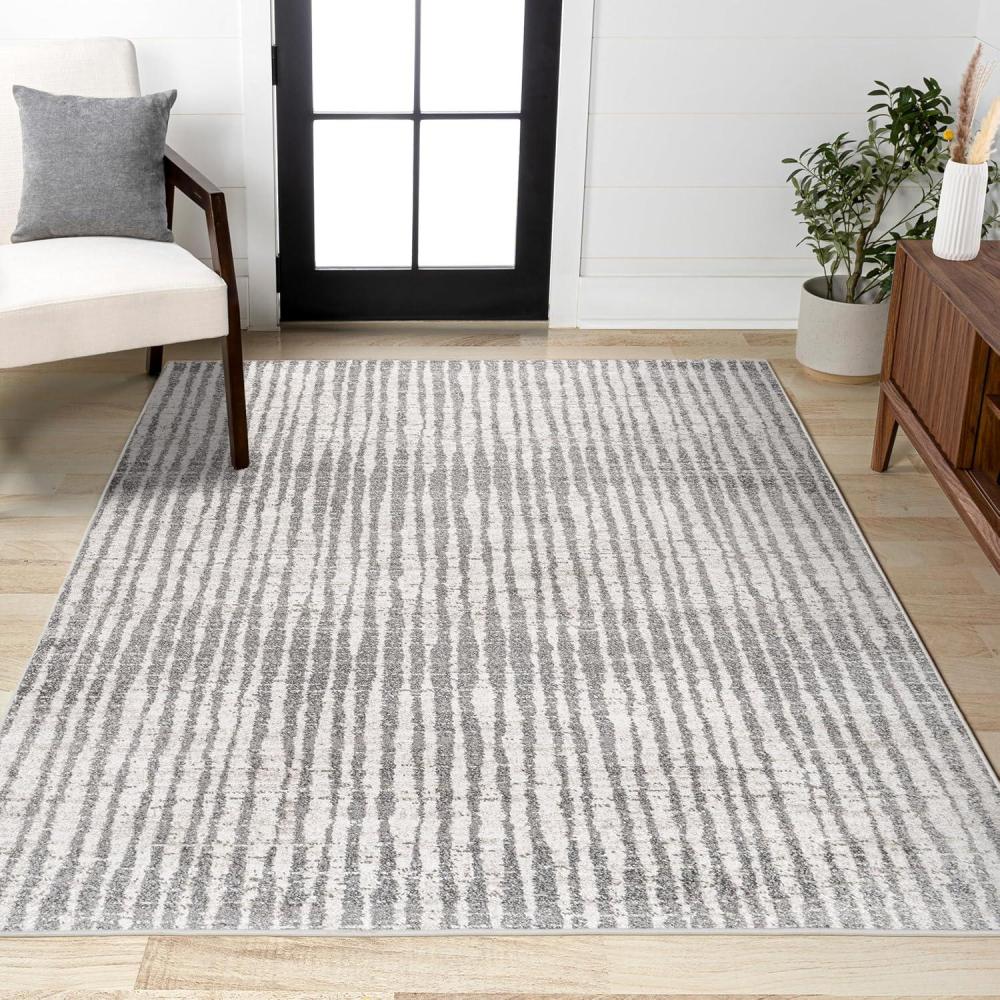 image:imageJONATHAN Y Skoura Modern Bold Stripe BeigeDark Gray Indoor Area Rug 3x5 Bohemian Casual EasyCleaning for Living Room Bedroom Kitchen Pet Friendly NonShedding MOH305A33 x 49 Rectangular