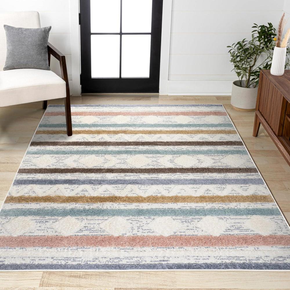 image:imageJONATHAN Y Striped Geometric HighLow Indoor Area Rug 3X5 MultiCream Faiza Moroccan for Living Room Bedroom Kitchen Office EasyCleaning High Traffic PetFriendly NonShedding SNT106A3710 x 10 Rectangular