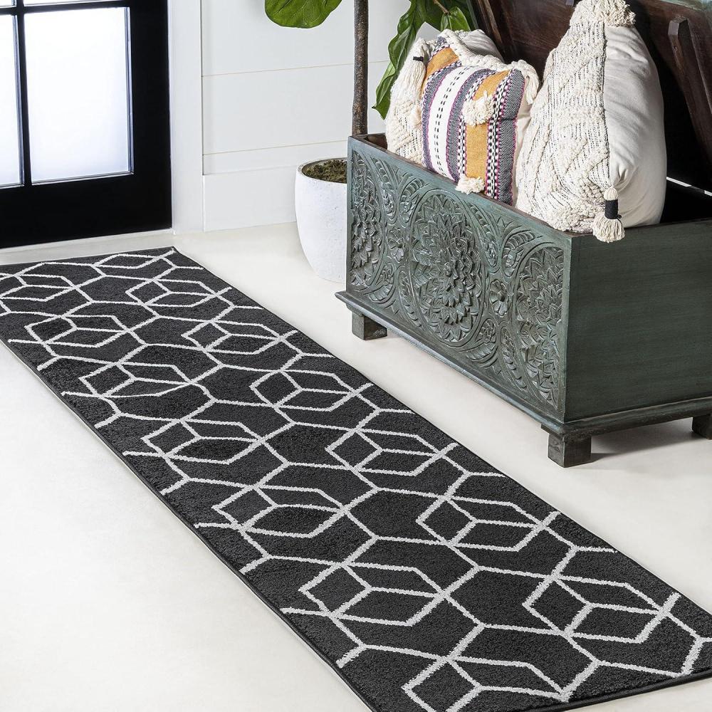 image:imageJONATHAN Y Tumbling Blocks Light BlueWhite Indoor Area Rug 3x5 ModernContemporaryGeometricCasual EasyCleaning for Living RoomBedroomKitchenPet FriendlyNonShedding SEU101C3BlackWhite