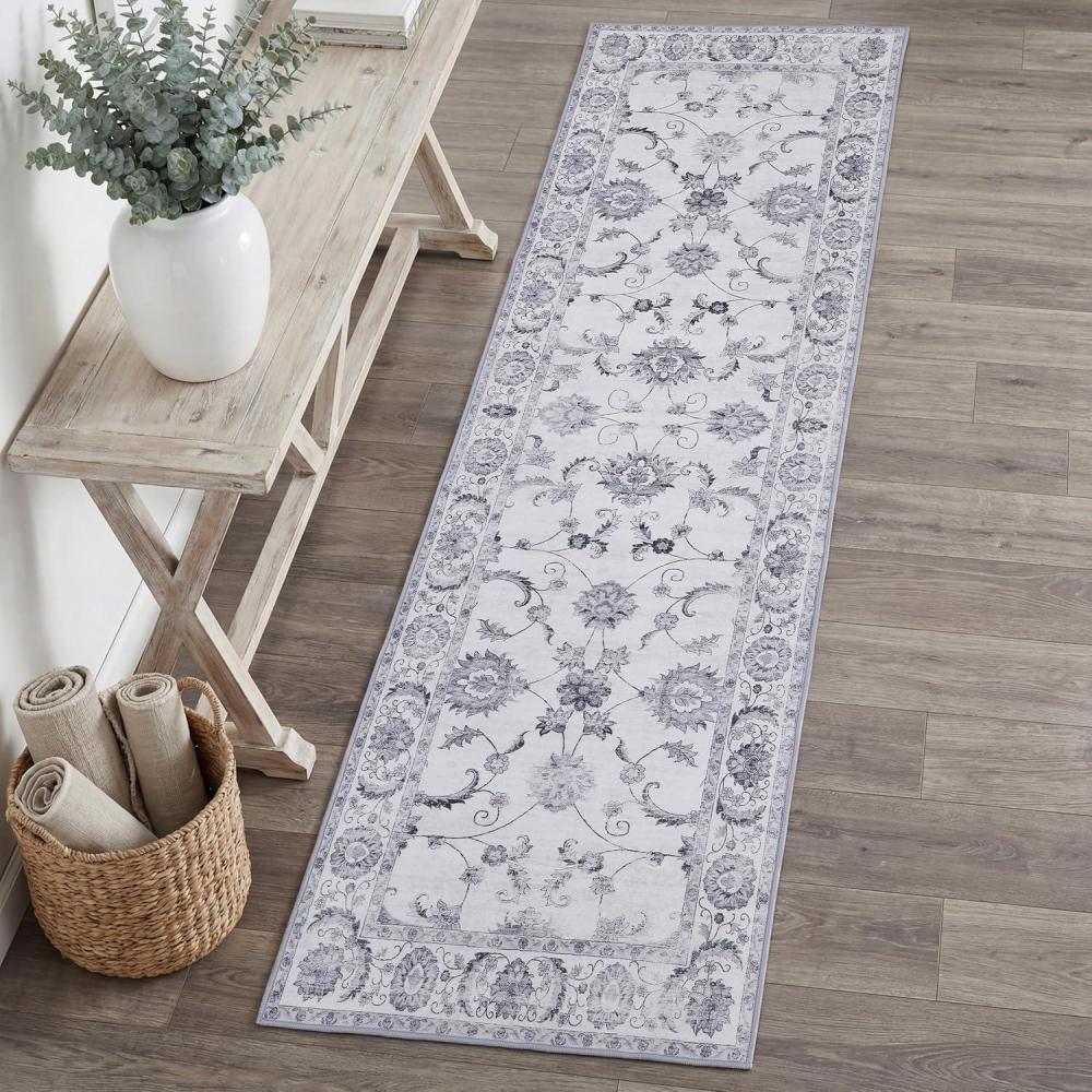 image:imageJONATHAN Y UltraSoft MachineWashable Rug with NonSkid Backing Dark GrayMulti 5x8 Arabella Vintage Floral Border NonShedding Velvet Luxury Feel for Living Room Dining Room Bedroom VOR107G5IvoryGray