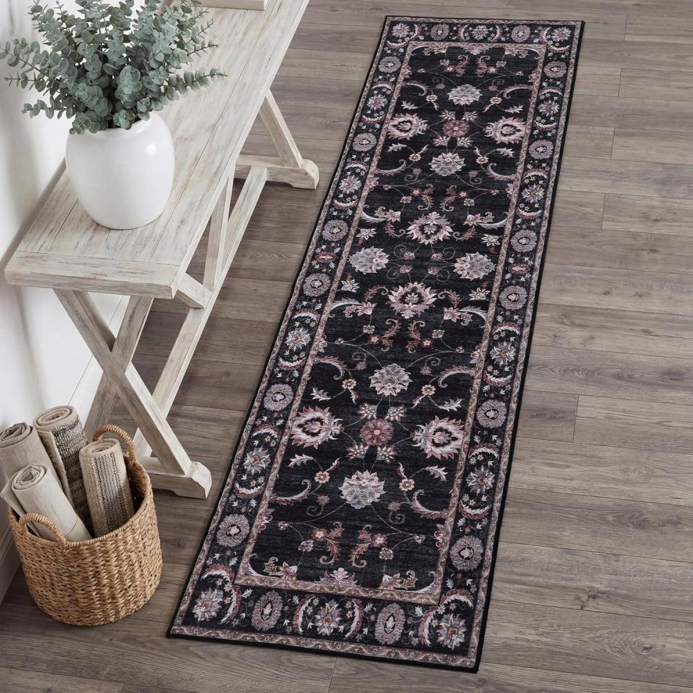 image:imageJONATHAN Y UltraSoft MachineWashable Rug with NonSkid Backing Dark GrayMulti 5x8 Arabella Vintage Floral Border NonShedding Velvet Luxury Feel for Living Room Dining Room Bedroom VOR107G5Dark GrayMulti