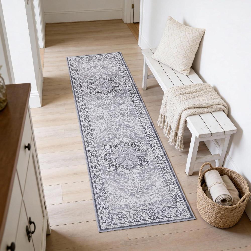 image:imageJONATHAN Y UltraSoft MachineWashable Rug with NonSkid Backing Dark GrayMulti 5x8 Eleanor Vintage Medallion Border NonShedding Velvet Luxury Feel for Living Room Dining Room BedroomIvoryGray