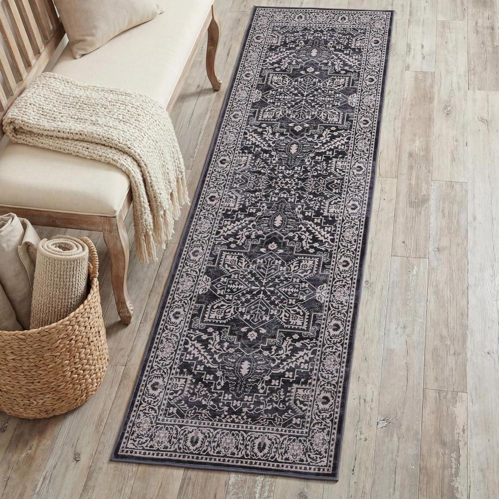 image:imageJONATHAN Y UltraSoft MachineWashable Rug with NonSkid Backing Dark GrayMulti 5x8 Eleanor Vintage Medallion Border NonShedding Velvet Luxury Feel for Living Room Dining Room BedroomDark GrayMulti