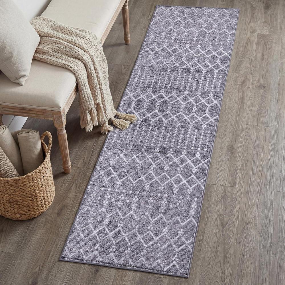 image:imageJONATHAN Y UltraSoft MachineWashable Rug with NonSkid Backing GrayIvory 5x8 Leila Moroccan Diamond Trellis NonShedding Velvet Luxury Feel for Living Room Dining Room Bedroom CMR101C5GrayIvory