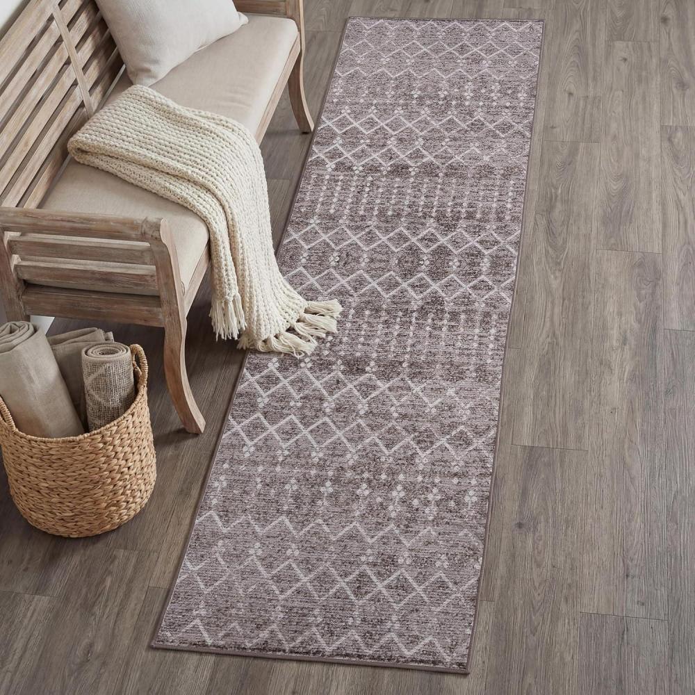 image:imageJONATHAN Y UltraSoft MachineWashable Rug with NonSkid Backing GrayIvory 5x8 Leila Moroccan Diamond Trellis NonShedding Velvet Luxury Feel for Living Room Dining Room Bedroom CMR101C5TaupeIvory