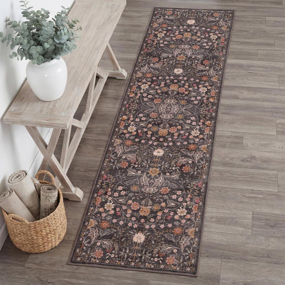 image:imageJONATHAN Y UltraSoft MachineWashable Rug with NonSkid Backing TaupeMulti 5x8 Primrose Art Nouveau Floral Border NonShedding Velvet Luxury Feel for Living Room Dining Room Bedroom BTF100F5TaupeMulti