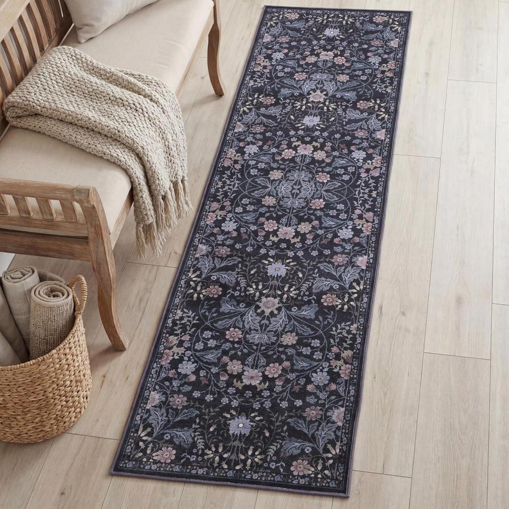 image:imageJONATHAN Y UltraSoft MachineWashable Rug with NonSkid Backing TaupeMulti 5x8 Primrose Art Nouveau Floral Border NonShedding Velvet Luxury Feel for Living Room Dining Room Bedroom BTF100F5Dark GrayMulti