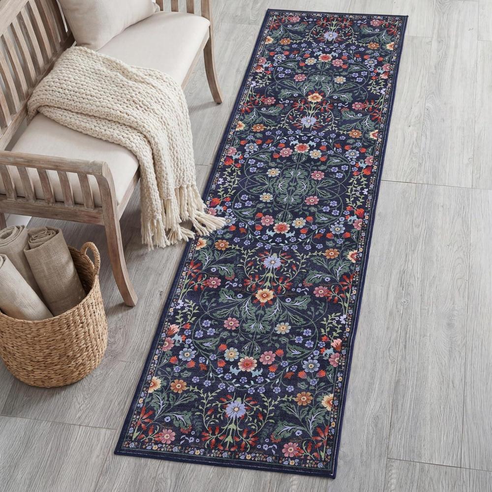 image:imageJONATHAN Y UltraSoft MachineWashable Rug with NonSkid Backing TaupeMulti 5x8 Primrose Art Nouveau Floral Border NonShedding Velvet Luxury Feel for Living Room Dining Room Bedroom BTF100F5GreenPink
