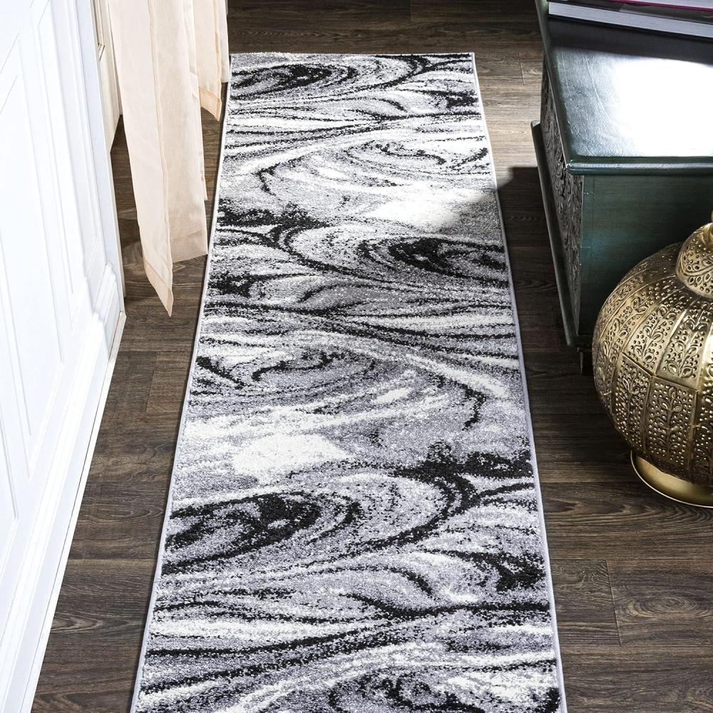 image:imageJONATHAN Y Viscon Abstract Marble Light GrayBlack Indoor Area Rug 3x5 ModernContemporaryGeometricCasual EasyCleaning for Living RoomBedroomKitchenPet FriendlyNonShedding SEU207A32 x 8 Runner
