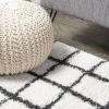JONATHAN Y Arenal Geometric Grid Shag White/Gray Indoor Area Rug, 3×5, Bohemian, Contemporary, Easy-Cleaning for Living Room, Bedroom, Kitchen, Pet Friendly, Non-Shedding (MOH409A-3)(2′ x 10′ (Runner))