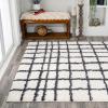 JONATHAN Y Arenal Geometric Grid Shag White/Gray Indoor Area Rug, 3×5, Bohemian, Contemporary, Easy-Cleaning for Living Room, Bedroom, Kitchen, Pet Friendly, Non-Shedding (MOH409A-3)(3′ x 5′ (Rectangular))