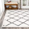 JONATHAN Y Cami Diamond Shag White/Gray Indoor Area Rug, 3×5, Moroccan, Bohemian, Contemporary, Easy-Cleaning for Living Room, Bedroom, Kitchen, Pet Friendly, Non-Shedding (MOH410A-3)(5’1″ x 8′ (Rectangular))
