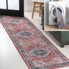 JONATHAN Y Machine Washable Indoor Area Rug 3X5 Red/Orange/Cream, Alacati Ogee Medallion for Living Room, Bedroom, Kitchen, Office, Easy-Cleaning, High Traffic, Pet-Friendly, Non-Shedding (WSH103A-3)(Red/Blue/Brown)