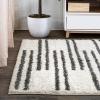 JONATHAN Y Petra Stripe Geometric Shag White/Gray Indoor Area Rug, 3×5, Bohemian, Contemporary, Easy-Cleaning for Living Room, Bedroom, Kitchen, Pet Friendly, Non-Shedding (MOH406A-3)(5’1″ x 8′ (Rectangular))