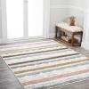 JONATHAN Y Striped Geometric High-Low Indoor Area Rug 3X5 Multi/Cream, Faiza Moroccan for Living Room, Bedroom, Kitchen, Office, Easy-Cleaning, High Traffic, Pet-Friendly, Non-Shedding SNT106A-3(5’3″ x 7’7″ (Rectangular))