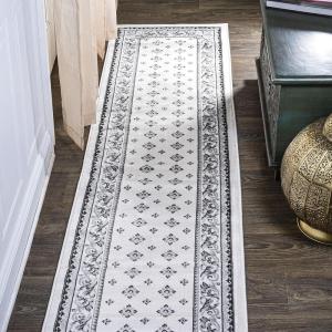 JONATHAN Y Acanthus French Border Blue/Navy Indoor Area Rug, 3×5, Vintage, Bohemian, Easy-Cleaning for Living Room, Bedroom, Kitchen, Pet Friendly, Non-Shedding (MDP504E-3)(Cream/Light Gray)