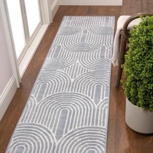 JONATHAN Y Art Deco Striped Arches Indoor Area Rug 3X5 Blue/White, Ariana MidCentury High-Low Two-Tone for Living Room, Bedroom, Kitchen, Easy-Cleaning, Pet-Friendly, Non-Shedding SND100C-3(Blue/White)